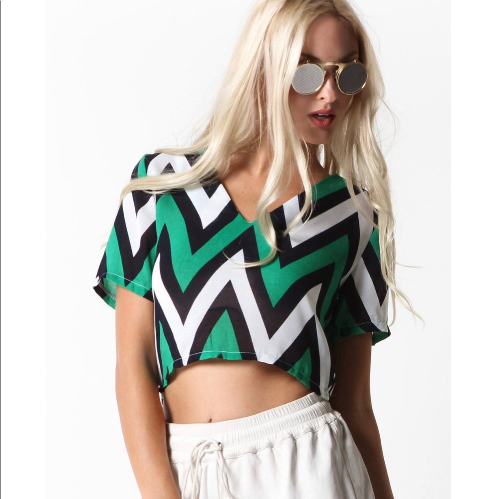 Dakota Zig Zag Crop Top (Green Multi)